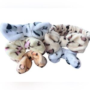 Plush Leopard Print Bow Headbands - Assorted Pastel Colors, Set of 5